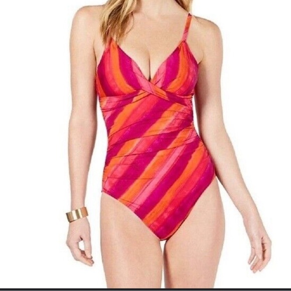 Women’s Ralph Lauren Pink Orange Purple Stripe Swimsuit - US 16 Trendy Designer - Picture 4 of 5